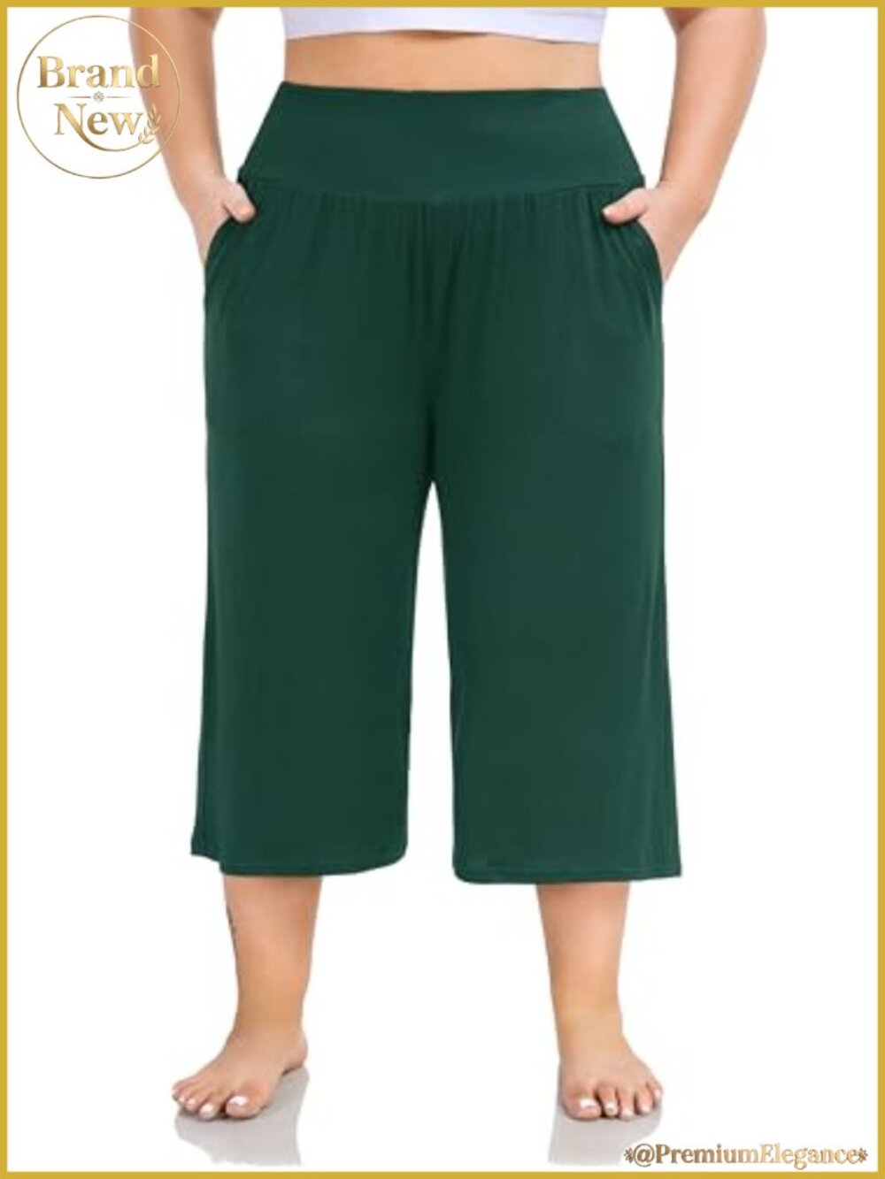 Plus Size Wide Leg Capri Yoga Pants High Waist Lounge Pants with Pockets